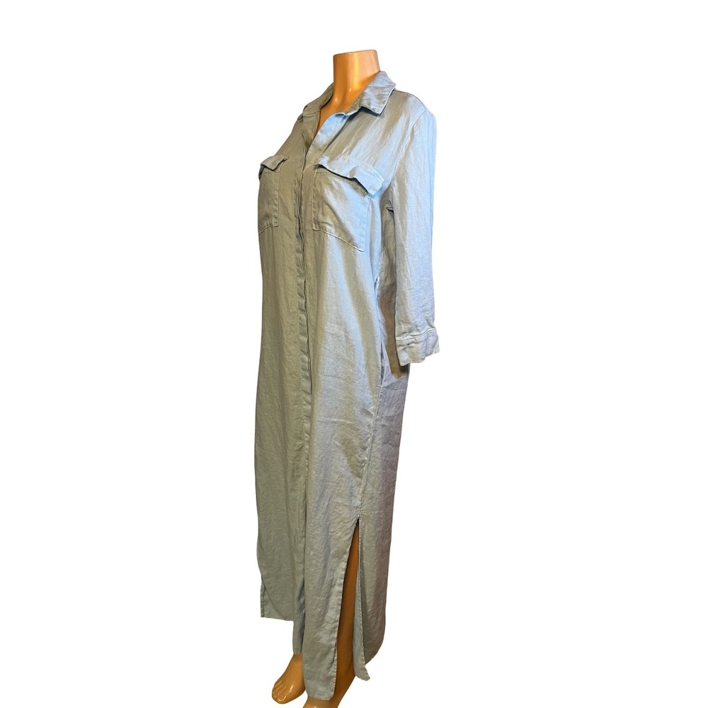 L'AGENCE Light Blue Linen‎ Maxi Shirt Dress Long Sleeve Button Down Size S/P - Picture 4 of 15